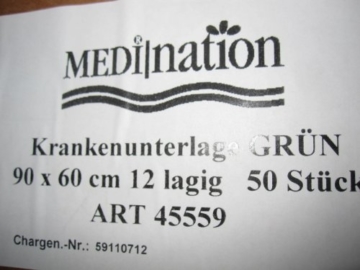 100 Stück (2 Krt. mit je 50 Stk.) KRANKENUNTERLAGEN 60 x 90 cm MEDINATION 12-LAGIGE SUPER SAUGSTARKE Betteinlage Bettschutzeinlage IDEALES PRODUKT FÜR DIE KRANKENPFLEGE ZU HAUSE - 